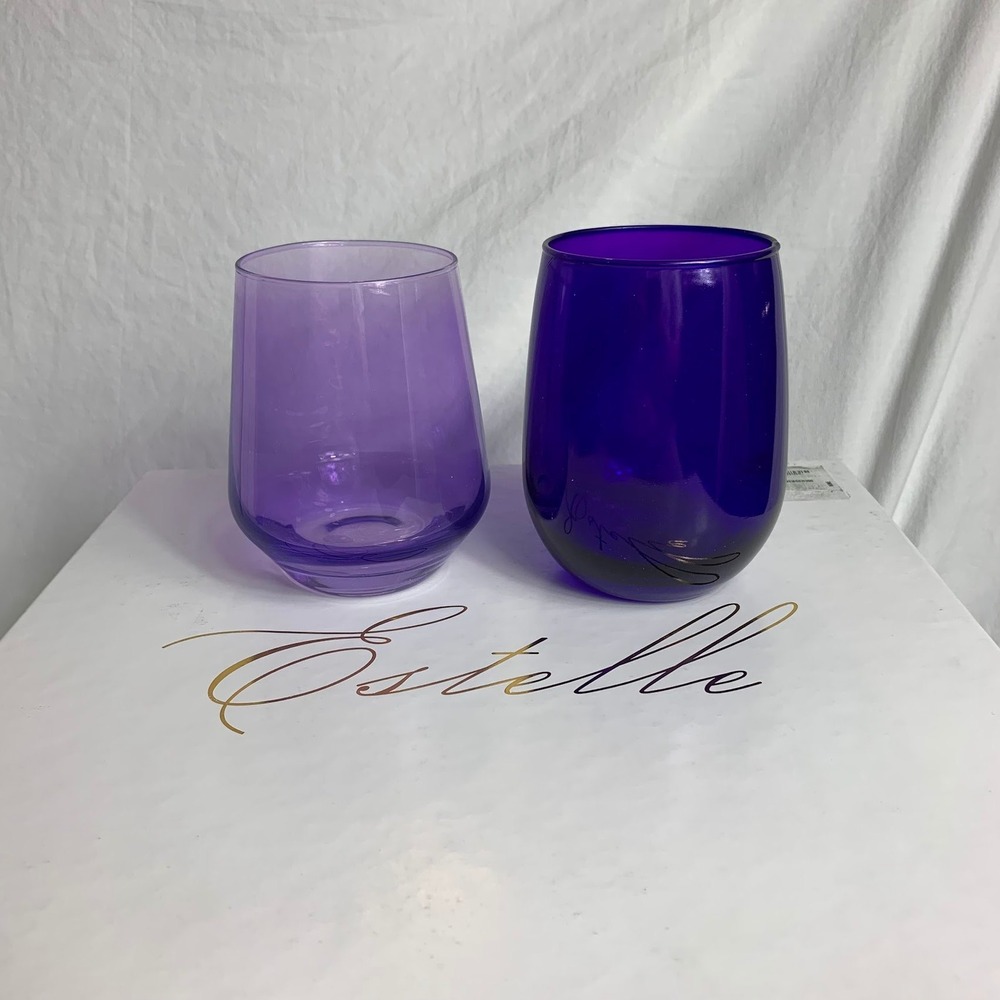 Estelle Lavender‎ Stemless Wine Glasses Set of 6 Purple Crystal New